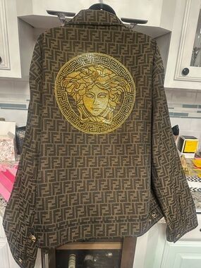 Fendi Brown and Gold FF Monogram Jacket with Medusa Patch